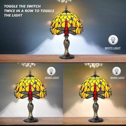 MIAOKE Table Lamp Stained Glass Crystal Bead Style Table Light, Handmade Desk Bedside Table Night Lamp, Antique Art Craft Gifts Lover Kid Living Room Study Bookcase Desk Ligh(Orange Dragonfly)