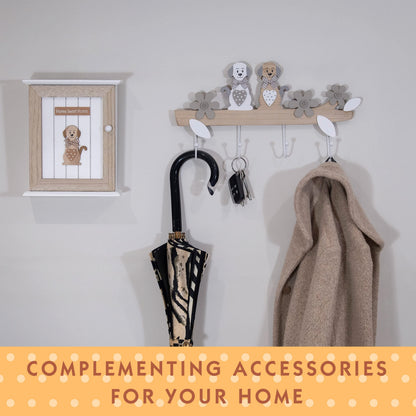 SPOTTED DOG GIFT COMPANY Key Box Wall Mounted Wooden Key Cupboard Cabinet with 6 Hooks for Hallway, Decorative Dog Themed Home Decor
