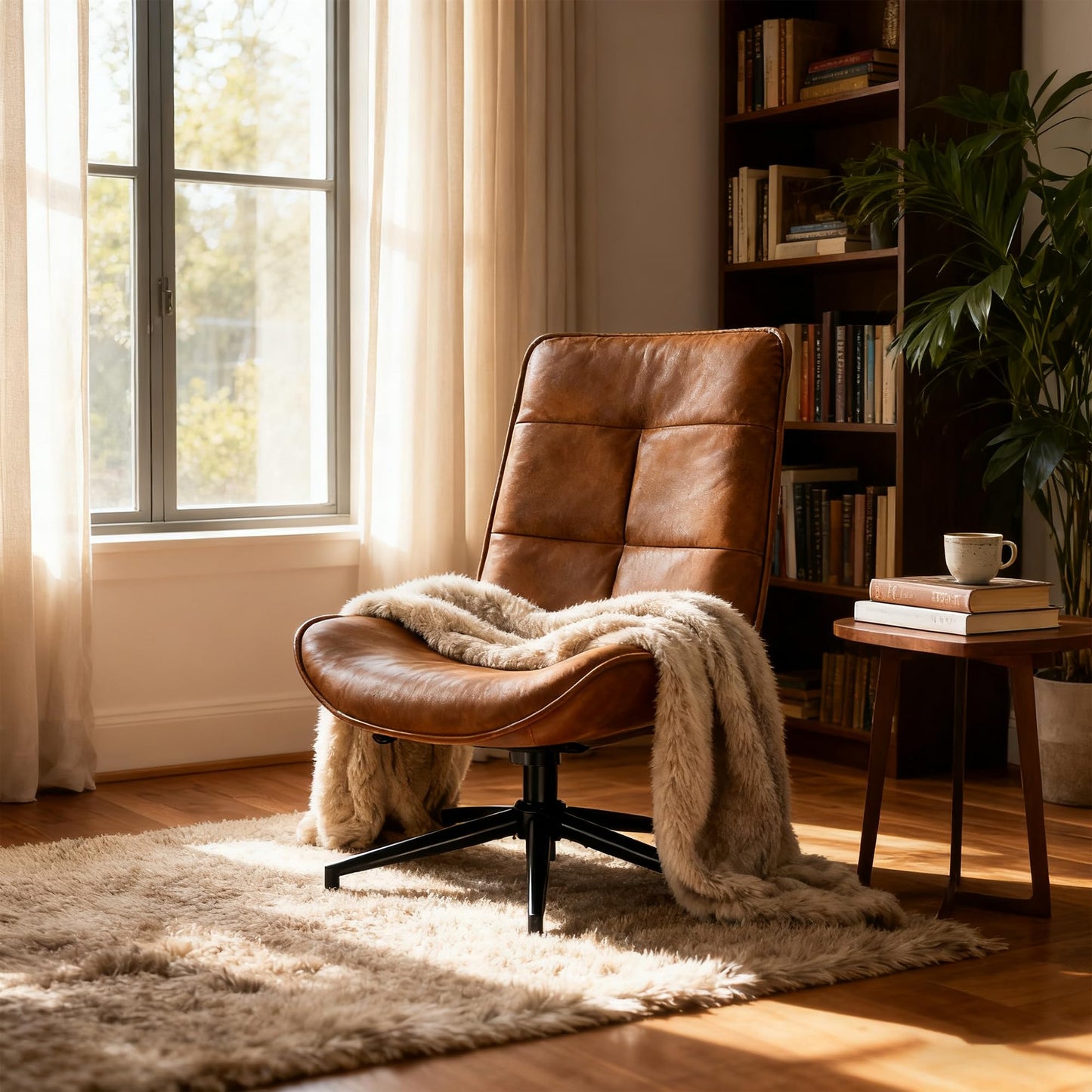 MEUBLE COSY Lounge Chair Comfortable Swivel, Modern Recliner with Adjustable Backrest, Living Room Armchair Height Adjustable, Soft Suede, Metal Legs