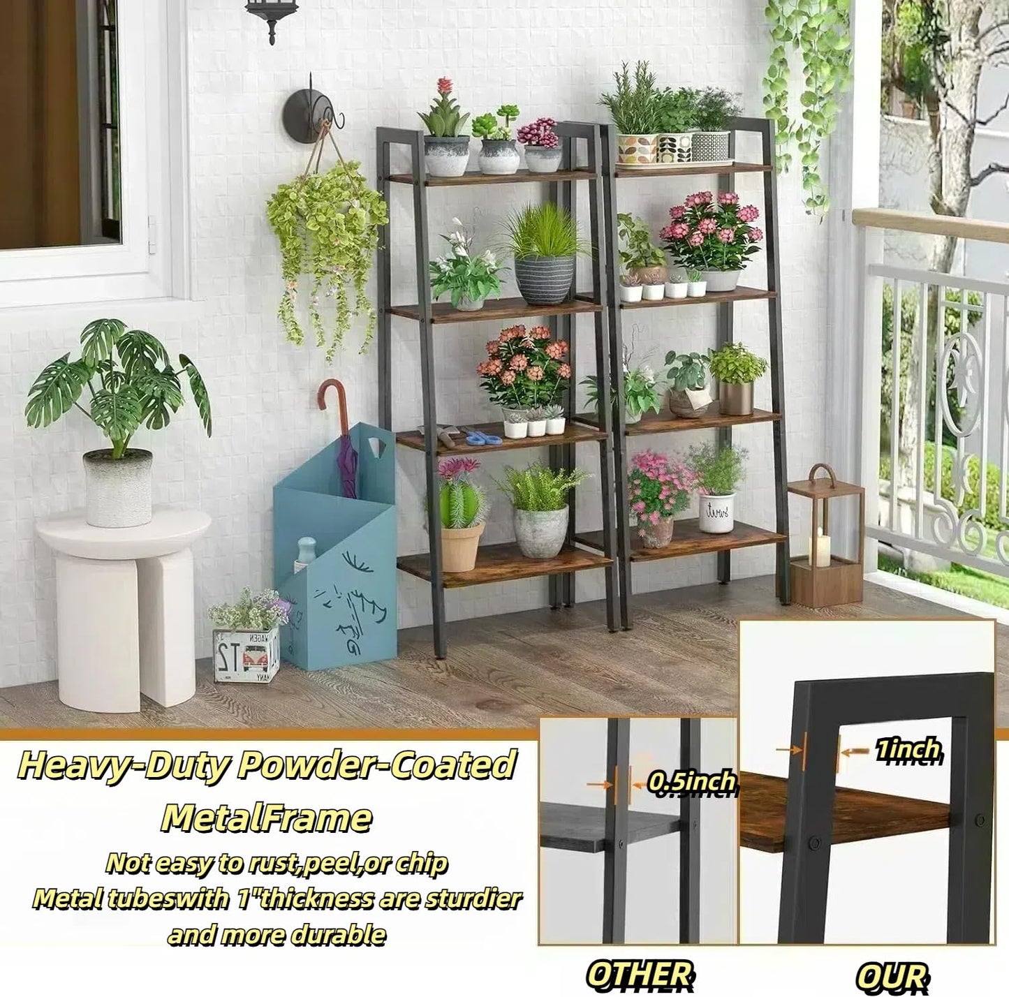 Ladder Shelf, 4-Tier Ladder Bookshelf, 23.5inch Industrial Bookcases, Etagere Utility Organizer Shelves