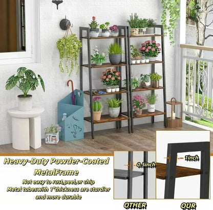 Ladder Shelf, 4-Tier Ladder Bookshelf, 23.5inch Industrial Bookcases, Etagere Utility Organizer Shelves
