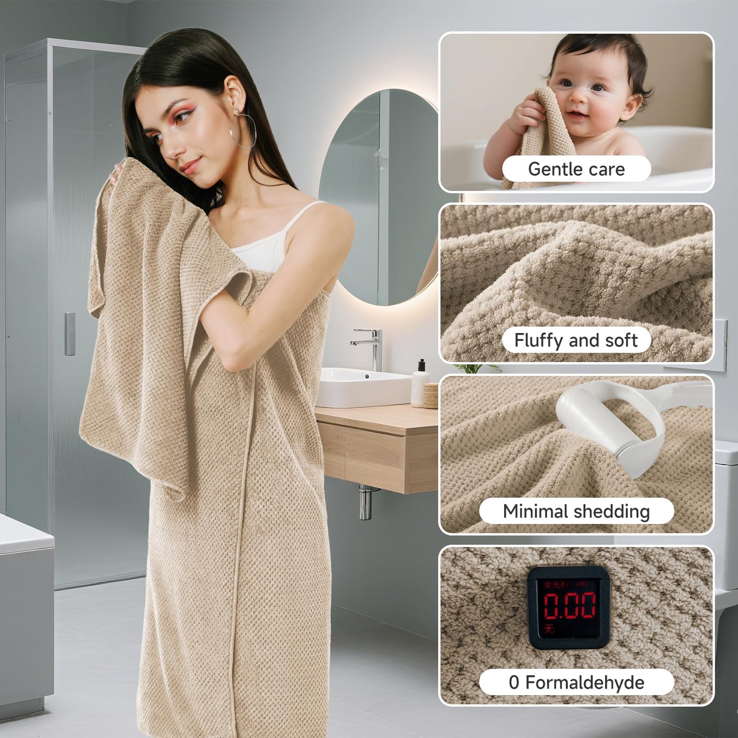 REDKISS 6 Pack Microfibre Towels set-450g/m²,Super Absorbent Towel for Bath