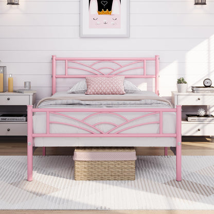Yaheetech 3ft Single Metal Bed Frame with Cloud-inspired Design, Pink