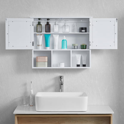 Bath Vida Priano Double Door Mirrored Bathroom Cabinet Storage Shelves Wall Mounted, White
