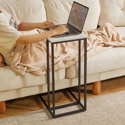 Aibiju C Shaped End Table, Slide and Sofa Table, Bedside Snack Table with Steel Frame for Living Room, Bedroom