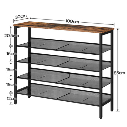 HOOBRO Shoe Rack, 5-Tier Shoe Organizer Shelf, 100 x 30 x 85 cm, with Flat or Slant Adjustable Shelf, Sturdy, Shoe Storage Organiser for Entryway,
