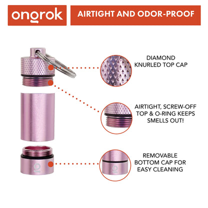 ONGROK Premium Mini Storage Tube, Keychain, Pocket-Sized, Airtight, Aluminum Metal Holder and Case (Rose Gold)