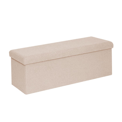 Bonlife Ottoman Storage Bench,Folding Boucle Footstool for Living Room,End of Bed Bench,Sherpa Foot Rest,140L Storage Space,Beige,110x38x38cm