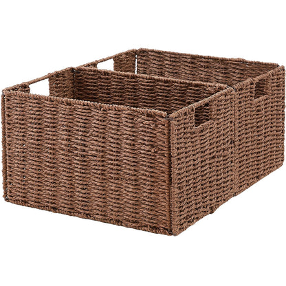 Vagusicc Wicker Storage Basket, Set of 2 Handwoven Storage Baskets for Shelves, Collapsible Storage Box Organiser Shelf Hamper Gift Basket for