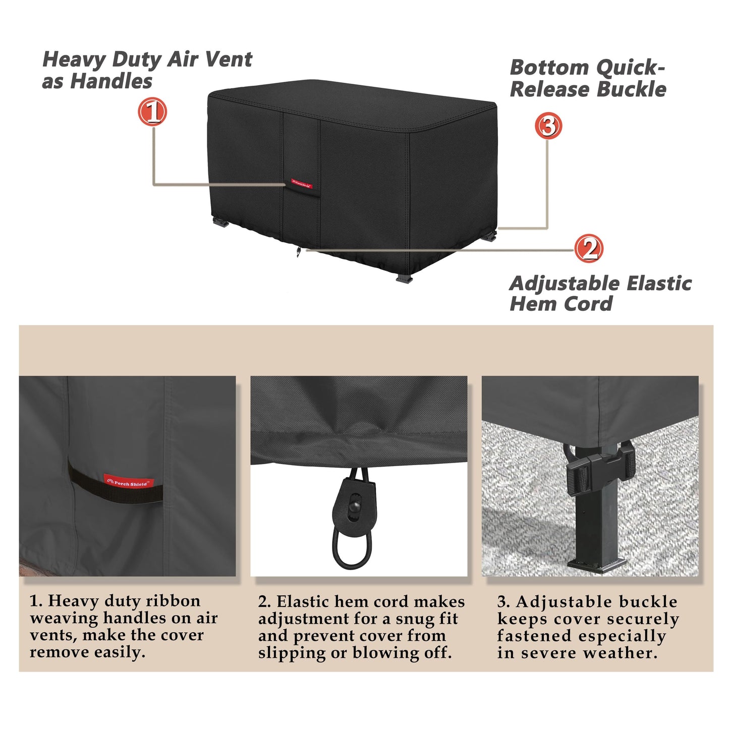 Porch Shield Patio Fire Pit Cover - Waterproof 600D Outdoor Rectangular Fire Table Cover Deck Box Protector - 52 x 34 inch, Black