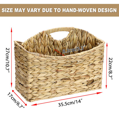 BSTKEY Divided Magazine File Basket with Handle, Natural Water Hyacinth
