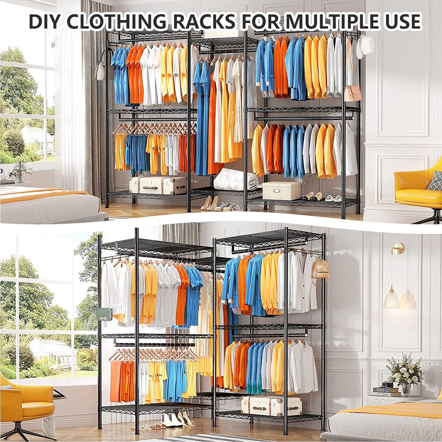 FTEYUET Clothes Rail, Clothing Rails for Hanging Clothes, Metal Clothing Rack Heavy Duty Garment Rack Freestanding Closet Wardrobe Racks for Hanging