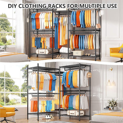 FTEYUET Clothes Rail, Clothing Rails for Hanging Clothes, Metal Clothing Rack Heavy Duty Garment Rack Freestanding Closet Wardrobe Racks for Hanging