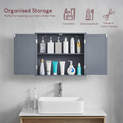 Bath Vida Priano 2 Door Bathroom Wall Cabinet | Grey | Space-Saving Storage | 60H x 60W x 15D cm | Adjustable Shelf | Modern Wooden Cupboard Unit