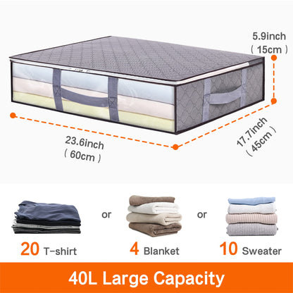 Vieshful 4 Pack Underbed Storage Bags 40L Foldable Clothes Bag, Grey