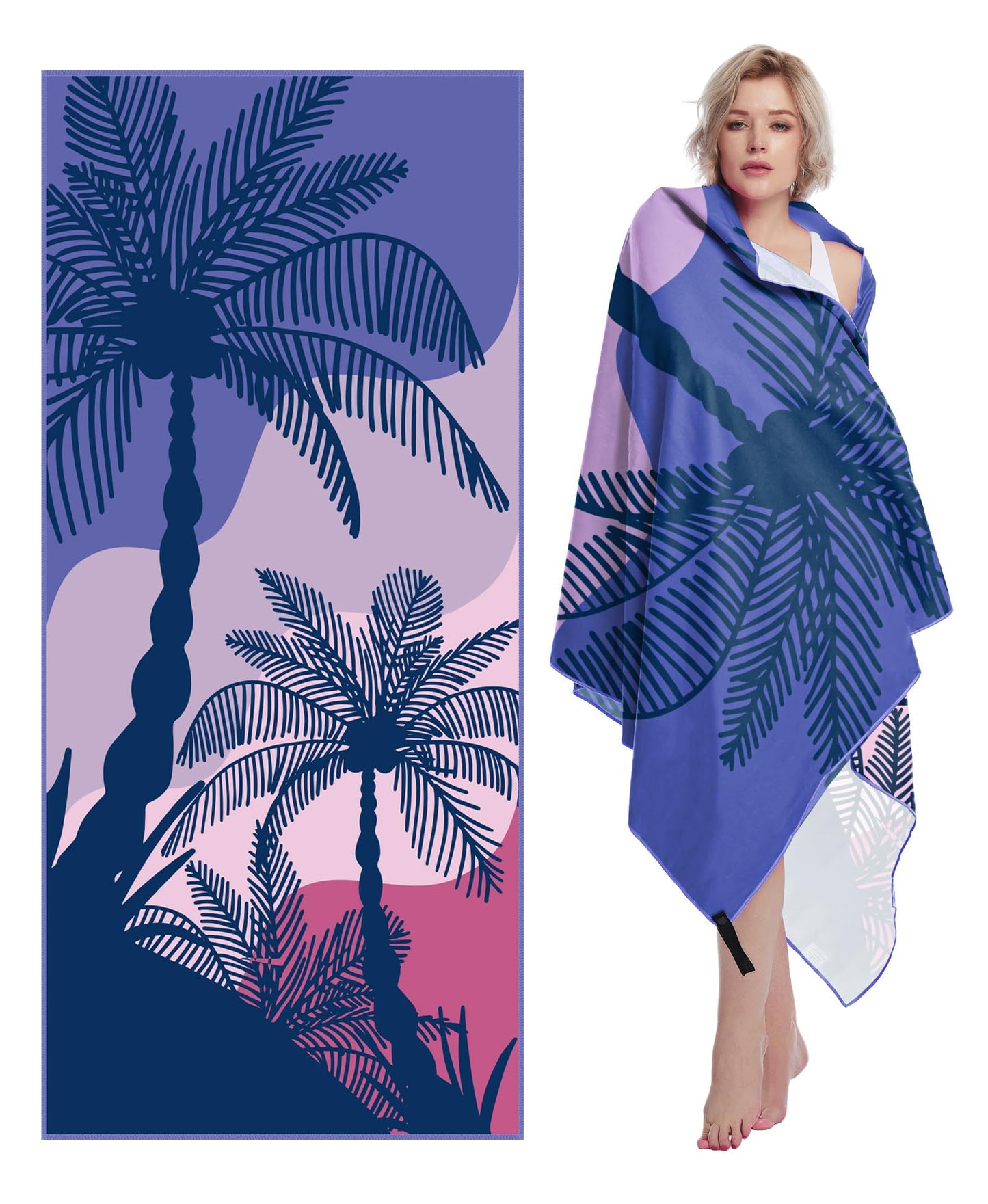 Style Slice Microfibre Beach Towel Extra Large - Sand Free Quick Dry Lightweight Beach Towels for Adults, Includes Mesh Bag - Palm Tree Sunset Purple,