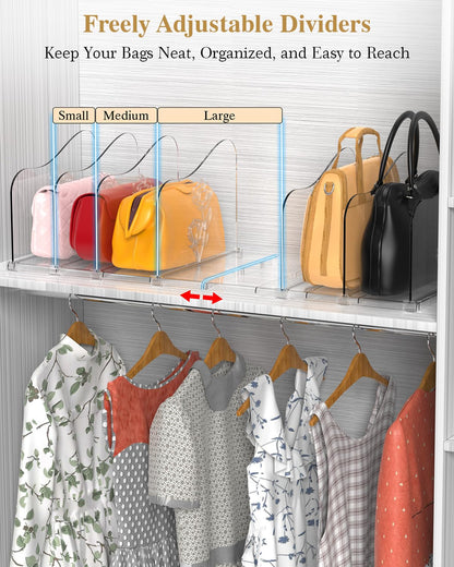 SURETIVIAN 2 Pack Adjustable Handbag Organiser Storage for Wardrobe, Clear