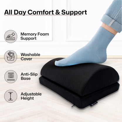 Foot Rest Under Desk, Footrest Cushion Non-Slip Memory Foam, Foot Stool with Adjustable Height 16 cm