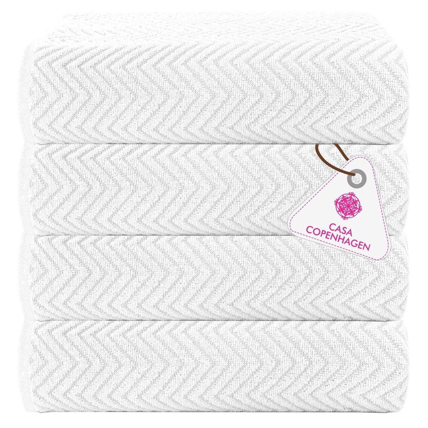 CASA COPENHAGEN Wave Textured 4 Piece Bath Towel Set - White, 550 g/m?, 4 Piece Bath Towels, Cotton Towels Rough and Tough Use, Gift Set for Bathroom