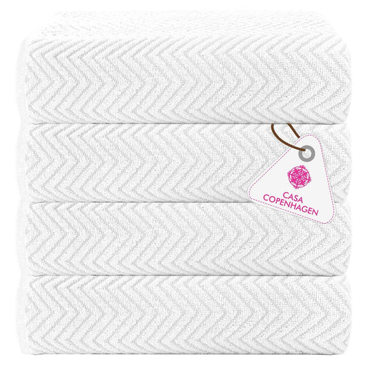 CASA COPENHAGEN Wave Textured 4 Piece Bath Towel Set - White, 550 g/m?, 4 Piece Bath Towels, Cotton Towels Rough and Tough Use, Gift Set for Bathroom