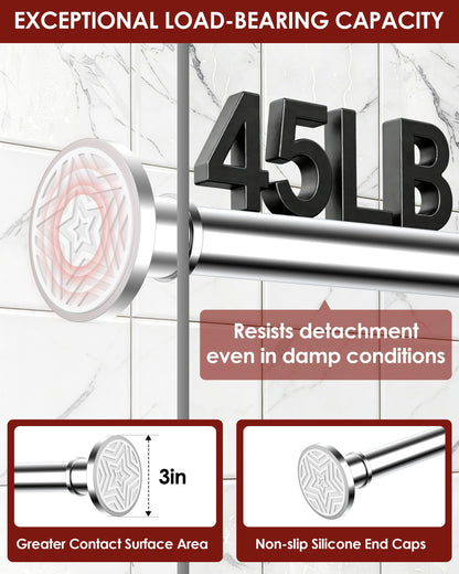 Shower Curtain Pole, Extendable No-Drill Tension Rod, Shower Pole & Curtain Set - Telescopic Shower Rail, 76-278cm, Rustproof Non-Slip