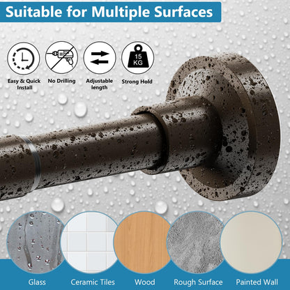 WELDUN Extendable Curtain Tension Rod, 48-226CM No Drill Telescopic Shower Curtains Rail, Adjustable Strong Spring Rod for Window Bathroom, Bedroom