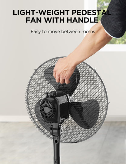 Midea MPF25MBUK 40W Pedestal Fan, 3 Speed Settings, 90° Oscillation, Adjustable Height Stand Fan, Powerful Airflow and Quiet Operation, Ideal For Home & Office, Black