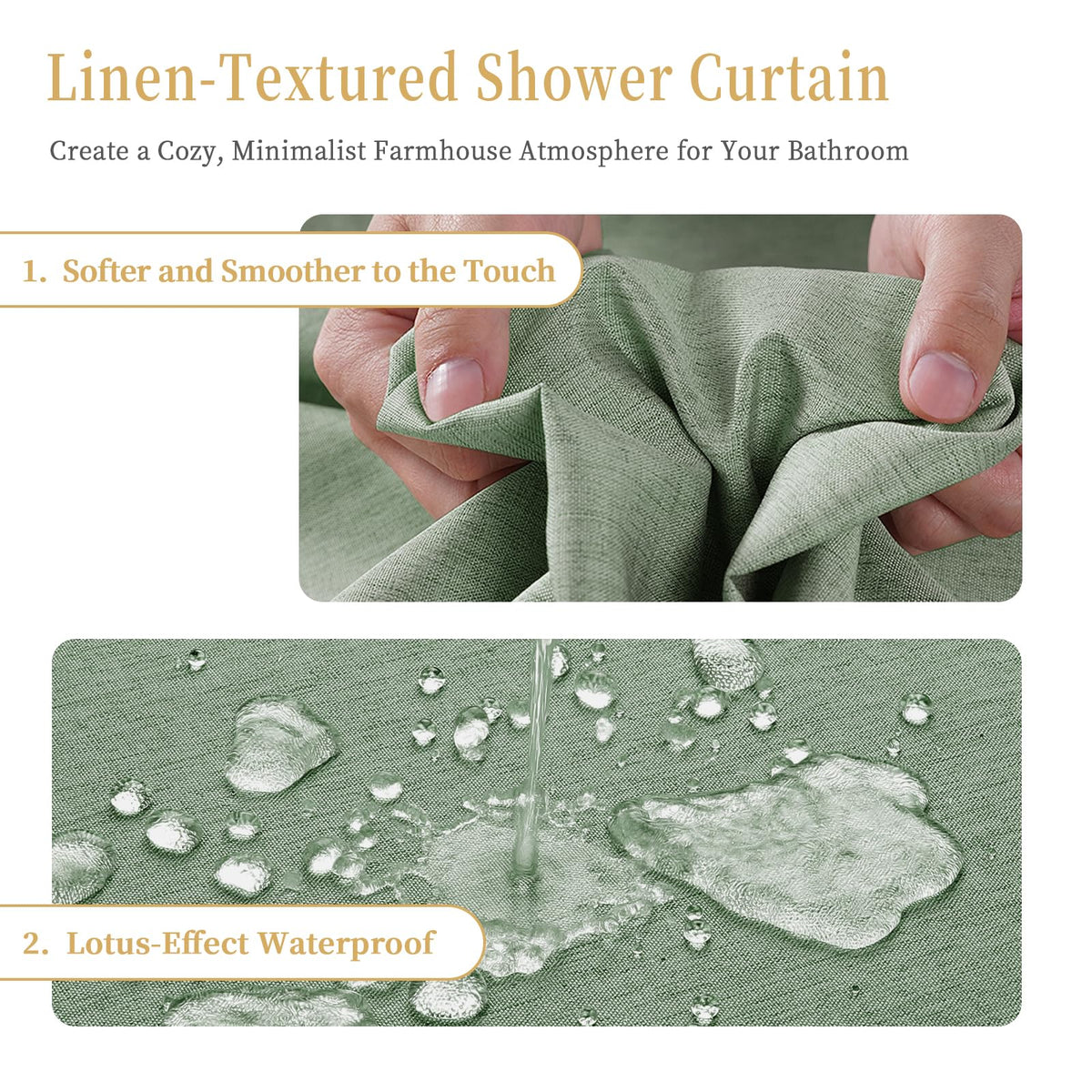 Shower Curtain, Heavy-Duty Linen-Texture Fabric Shower Curtain, Extra Soft Double-layer waterproof Shower Curtains With Smart Function Stainless