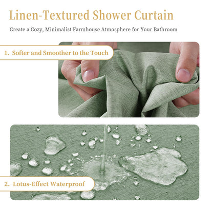 Shower Curtain, Heavy-Duty Linen-Texture Fabric Shower Curtain, Extra Soft Double-layer waterproof Shower Curtains With Smart Function Stainless