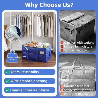inreeme Heavy-Duty Moving Bags and 90L Large Storage Bags with Zips 4 Pack