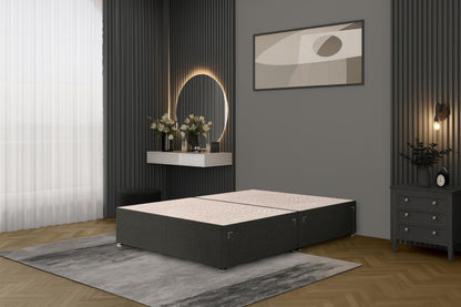 Bed Centre Bliss Grey Linen Divan Base with Optional Drawers and Headboard (4FT6 Double, 2 Drawers Same Side No Headboard)