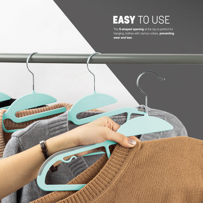 KEPLIN 20-Pack Non-Slip Hangers – Durable, Slimline Design for Space Saving with 360° Swivel, Tie Organiser, Strap Hooks, and S-Shape Opening (Teal)