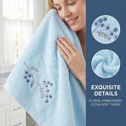 HMETOL Cotton Embroidered Floral Ultra Soft Absorbent Hand Towels 2 Pack