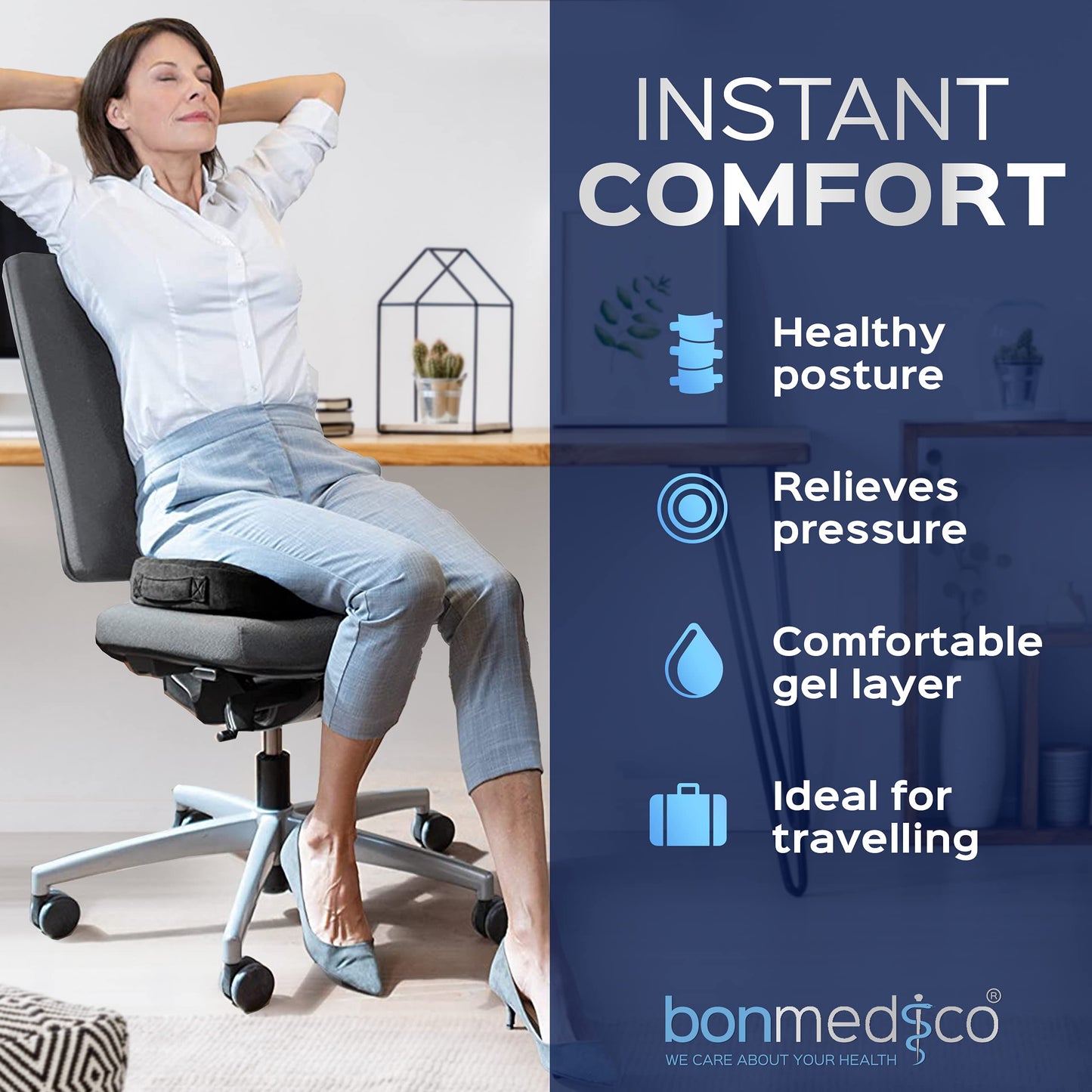 bonmedico Gel Memory Foam Seat Cushion for Office Chair & Car