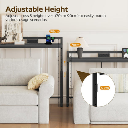 YATINEY 180 cm Slim Console Table with Adjustable Height (70 cm-90 cm), Behind Sofa Table Skinny with Outlet, Long Entryway Table