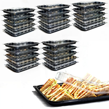 Zumart Pack of 25 Sandwich Platter Trays With lids - Reusable Plastic Catering Trays With Lids for Meal Prep, Cakes, Treats and Sandwiches (33.5cm x
