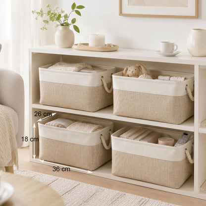 Mangata Fabric Storage Box set of 3, Foldable Fabric Storage Baskets with Handles for Cupboards, Wardrobe, Shelves, Bathroom, Clothes, Toys, Towel