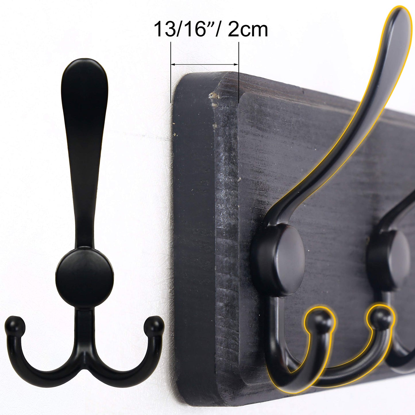 SKOLOO Coat Rack Wall Mounted - Pack of 2, Wooden, Heavy Duty, Rustic Coat Hooks for Wall, 16'' Hole to Hole