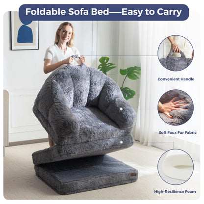MAXYOYO Single Sofa Bed, Folding Bean Bag Chair, Faux Fur Fabric