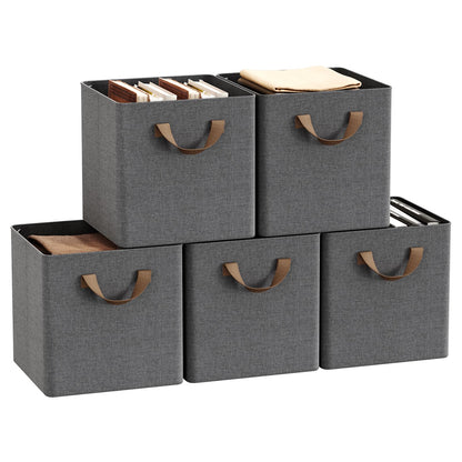 WOLTU Storage Boxes Set of 5, Storage Baskets, Folding Wardrobe Cube Boxes, with Handle and Metal Frame, for Living Room/Bedroom/Study, Linen