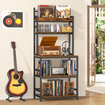 ikkle Record Player Stand with Vinyl Storage, Turntable Stand Holds Up to 500+Albums, 5 Layer Record Player Table with CD Racks for Living Room