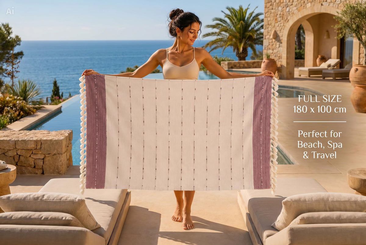 WEFLORIA Turkish Peshtemal Towel – 100% Cotton, Lightweight & Quick Dry Beach & Bath Towel, Large Hammam Towel with Tassels, Gift Box Packaging