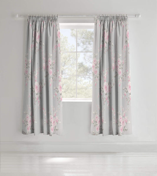 Catherine Lansfield Canterbury Floral 66x72 Inch Lined Eyelet Curtains Two Panels Grey