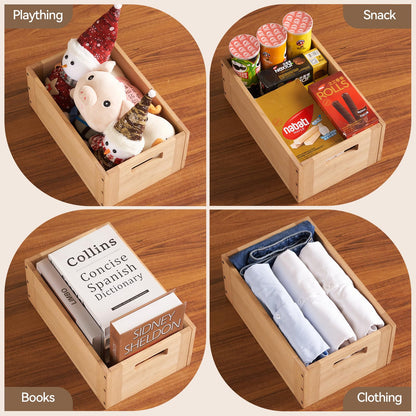 KIRIGEN Stackable Wooden Storage Cube with Handles, Natural
