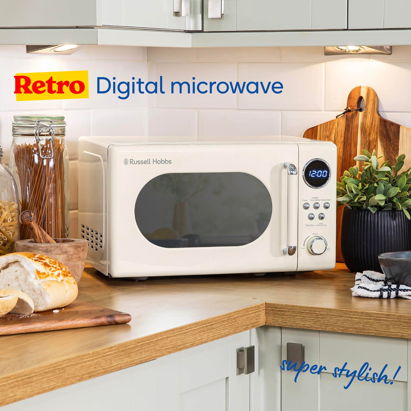 Russell Hobbs RHM2044C Retro 20 Litre Cream Digital Microwave, 800W, Mirror Finish, 8 Auto Cook Settings, 5 Power Levels