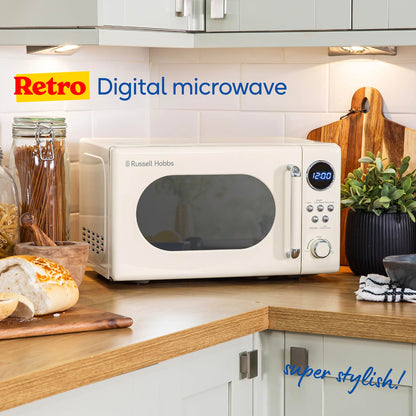 Russell Hobbs RHM2044C Retro 20 Litre Cream Digital Microwave, 800W, Mirror Finish, 8 Auto Cook Settings, 5 Power Levels