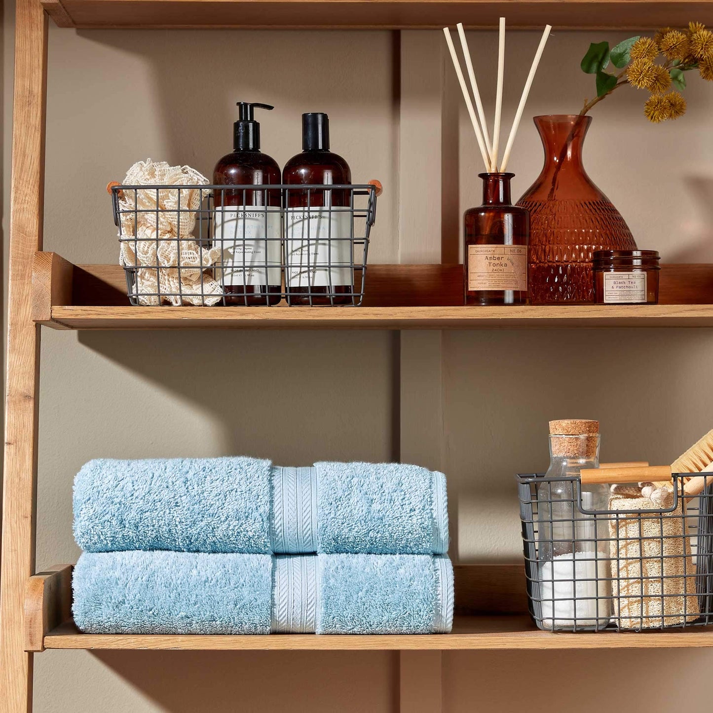 Christy Renaissance 2 Hand Towels Set | Soft Chambray Blue | 100% Egyptian Cotton Pile | Luxuriously Soft and Super Absorbent | 675 GSM
