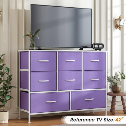 Feonase Chest of Drawers, Bedroom Dresser with 8 Fabric Drawers, Metal Frame & MDF Wood Top, Adjustable Feet, Storage Organizer Unit for Bedroom