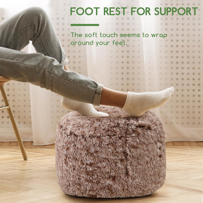 HIGOGOGO Faux Fur Beanbags Round Footstool Bean Bag Pouf with Foam Chunk Filling, 50 x 35 cm Floor Poufs Foot Rest for Living Room, Coffee