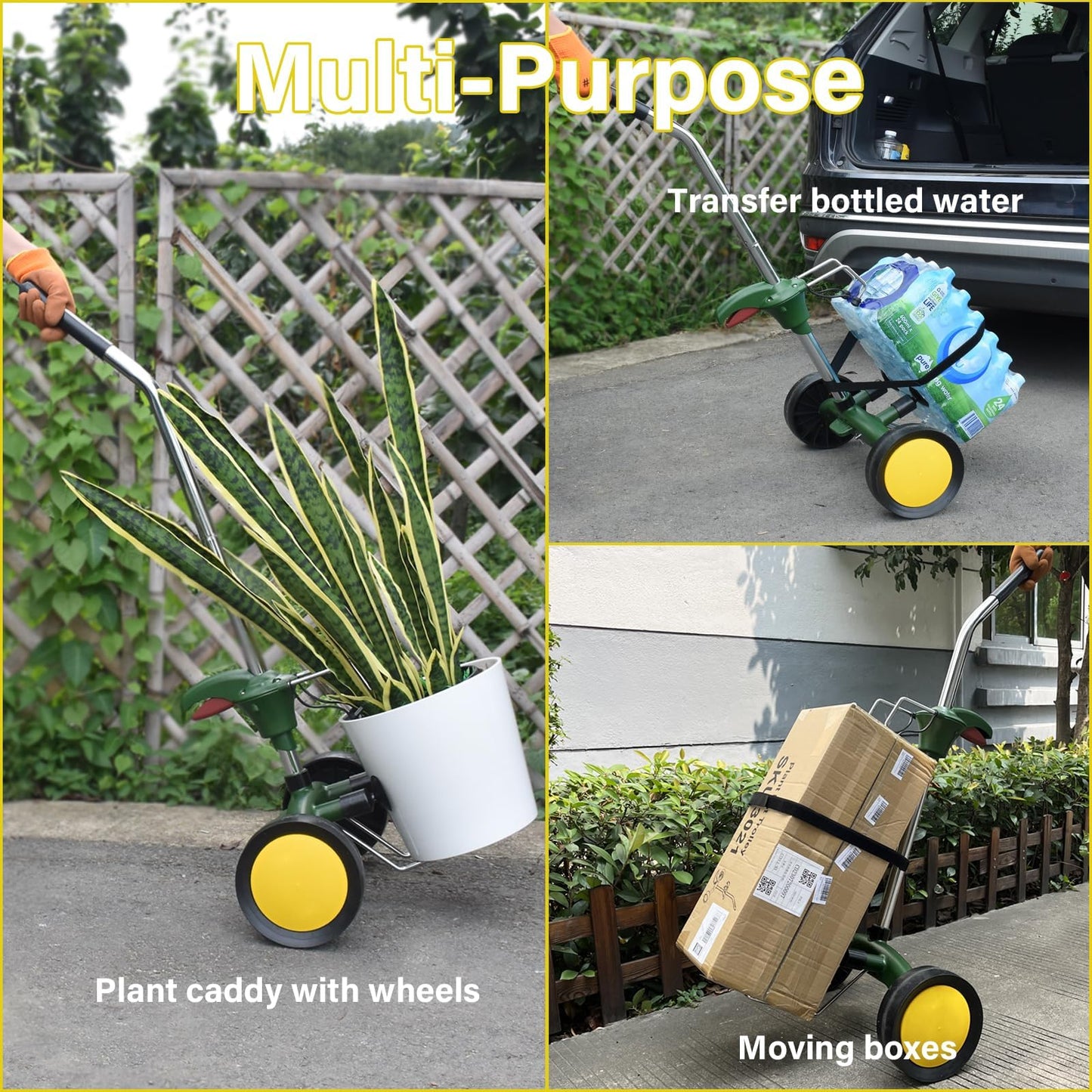 EZwoks Adjustable Plant Dolly with Wheels, Heavy Duty, Black, Fits Pots 8" to 30" High, Max 165 Lbs Weight Capacity, Garden/Living